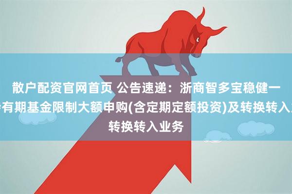 散户配资官网首页 公告速递：浙商智多宝稳健一年持有期基金限制大额申购(含定期定额投资)及转换转入业务